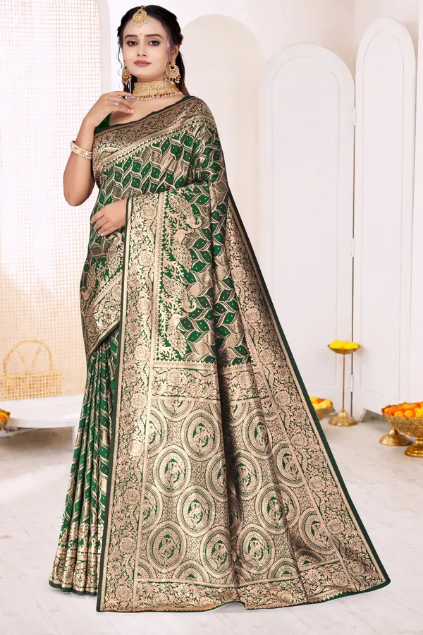 Women's_Banarasi_Art_Silk_Saree_–_dark_green_Festive_Wear_Saree_with_Heavy_Woven_Golden_Zari_Pallu_and_Blouse_Piece