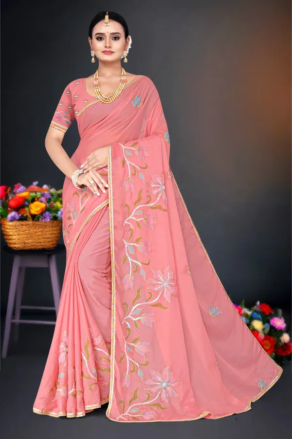 Women's_Peach_Floral_Embroidered_Saree_–_Festive_Wear_Star_Georgette_Saree_with_Matching_Blouse_Piece