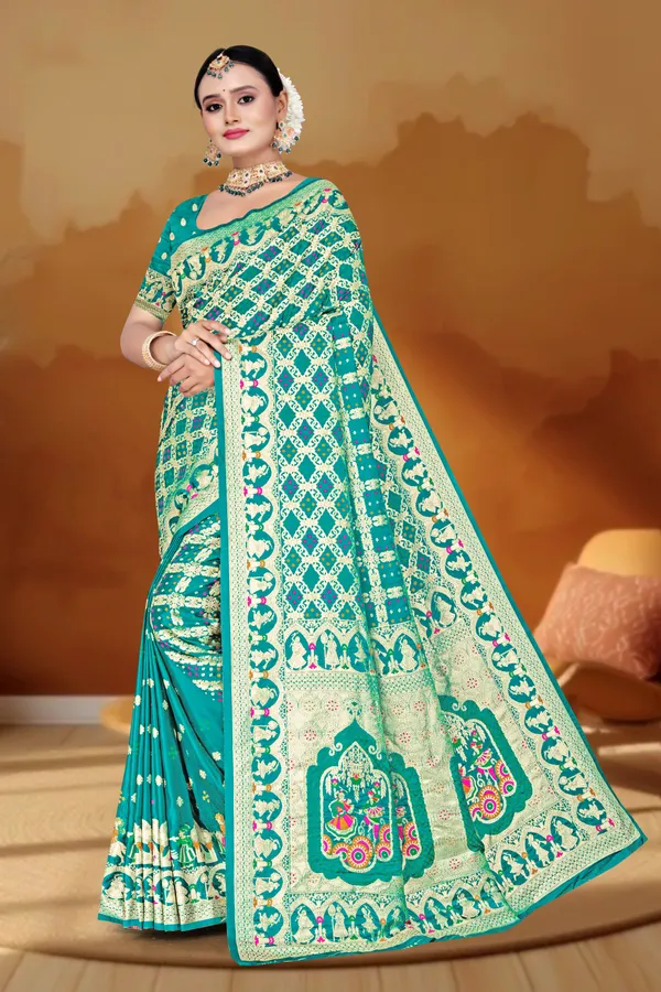 Women's_Banarasi_Art_Silk_Saree_–_Rama_Green_Festive_Wear_Saree_with_Rich_Golden_Zari_Border_and_Blouse_Piece