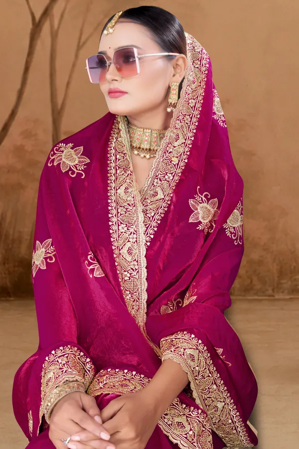 Women's_Emerald_PINK_Saree_–_Festive_Wear_Silk_Blend_Saree_with_Heavy_Silver_Zari_Embroidery_and_Blouse_Piece