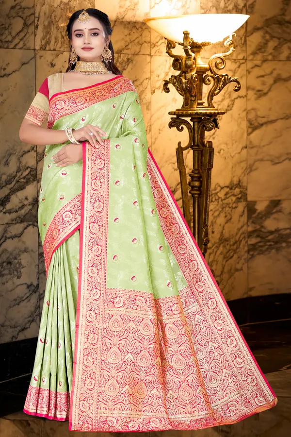 Women's_Banarasi_Art_Silk_Saree_–_pistel_green_&_Hot_Pink_Festive_Wear_Saree_with_Heavy_Woven_Zari_Border_and_Blouse_Piece