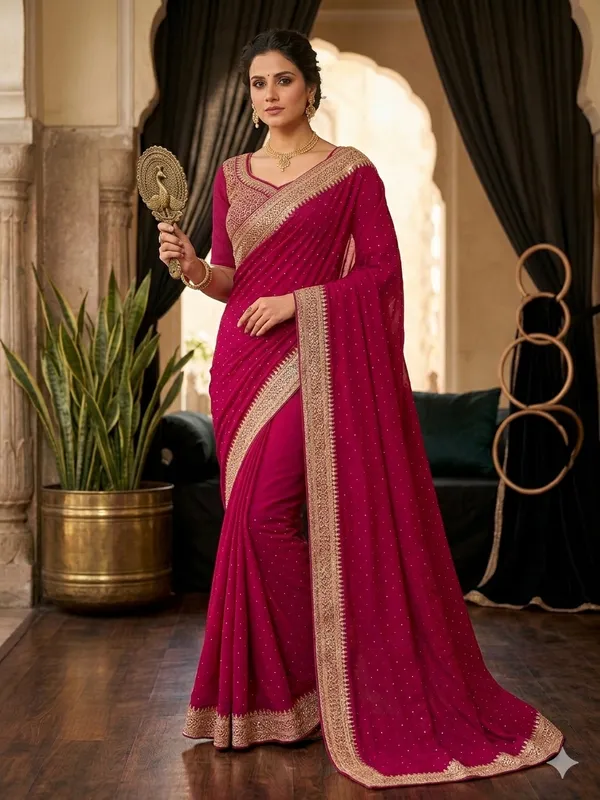 Pink_Vichitra_Silk_Saree_For_Women