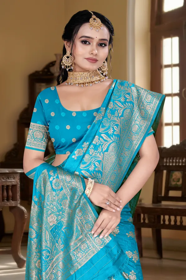 Women's_Banarasi_Art_Silk_Saree_–_firozi_Festive_Wear_Saree_with_Heavy_Woven_Golden_Zari_Pallu_and_Blouse_Piece