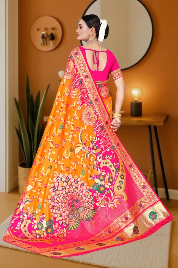 Women's_Banarasi_Art_Silk_Saree_–_ORANGE_PINK_Festive_Wear_Saree_with_Heavy_Zari_Border_and_Blouse_Piece