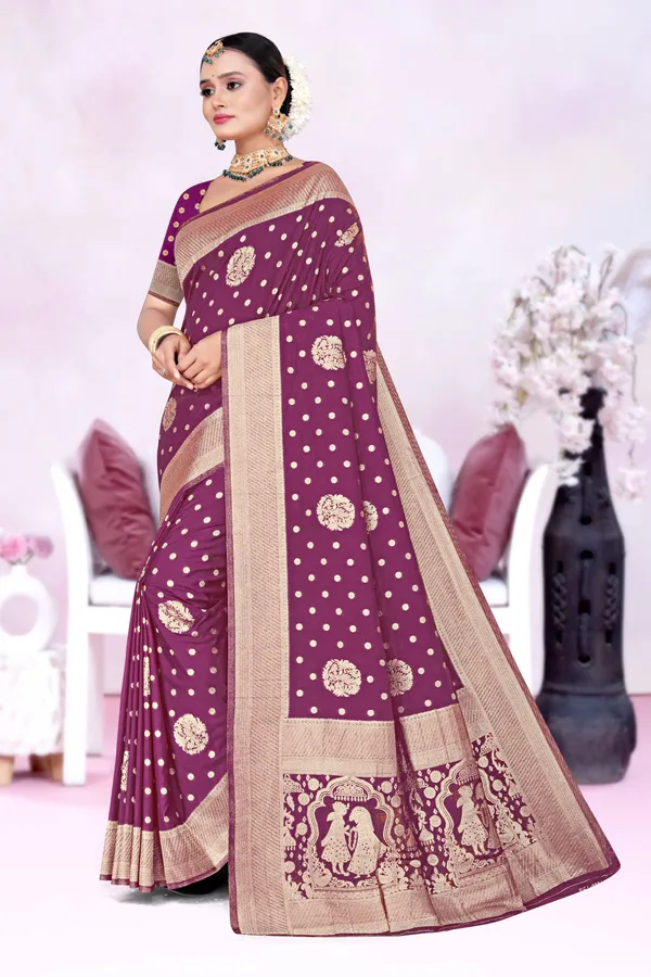 Women's_Banarasi_Art_Silk_Saree_–_Wine_Purple_Festive_Wear_Saree_with_Rich_Golden_Zari_Border_and_Blouse_Piece