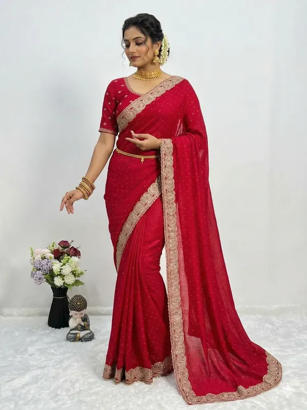 Pink_Vichitra_Silk_Saree_For_Women
