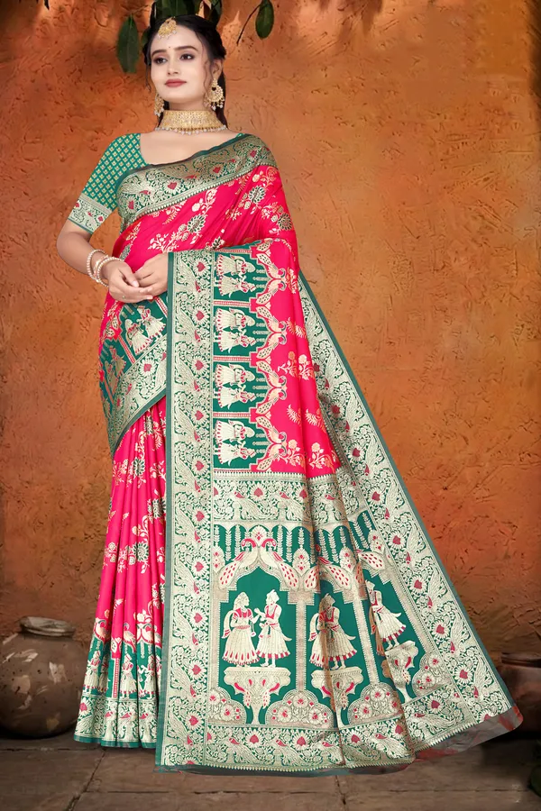 Women's_Banarasi_Art_Silk_Saree_–_dark_pink_Festive_Wear_Saree_with_Heavy_Woven_Golden_Zari_Pallu_and_Blouse_Piece