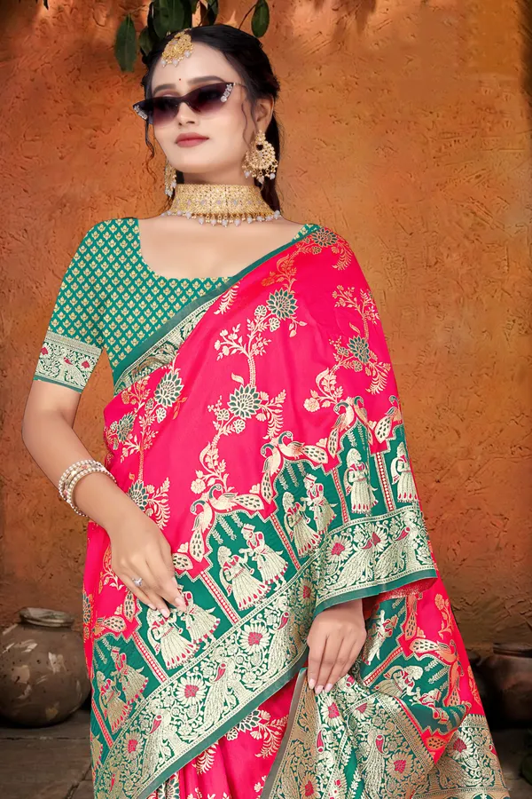Women's_Banarasi_Art_Silk_Saree_–_dark_pink_Festive_Wear_Saree_with_Heavy_Woven_Golden_Zari_Pallu_and_Blouse_Piece