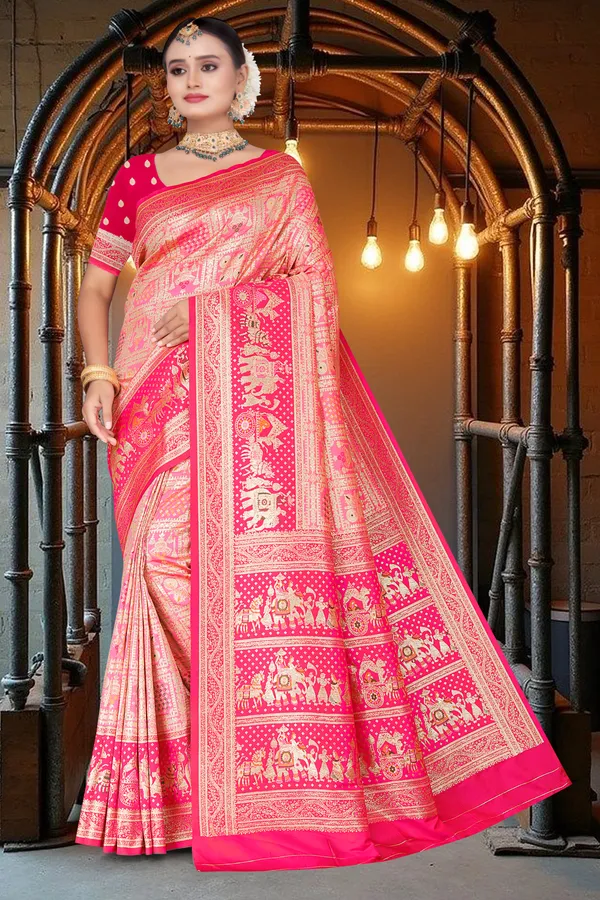 Women's_Banarasi_Art_Silk_Saree_–_LIGHT_&_DARK_PINK__Festive_Wear_Saree_with_Heavy_Zari_Border_and_Blouse_Piece