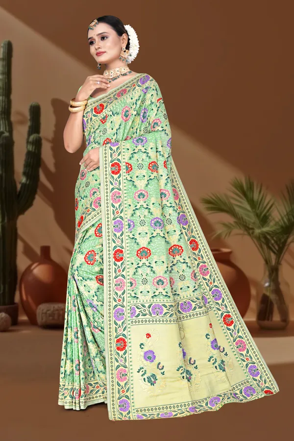 Women's_Banarasi_Art_Silk_Saree_–_Light_Pastel_Green_Festive_Wear_Saree_with_Multicolored_Floral_Border_and_Blouse_Piece
