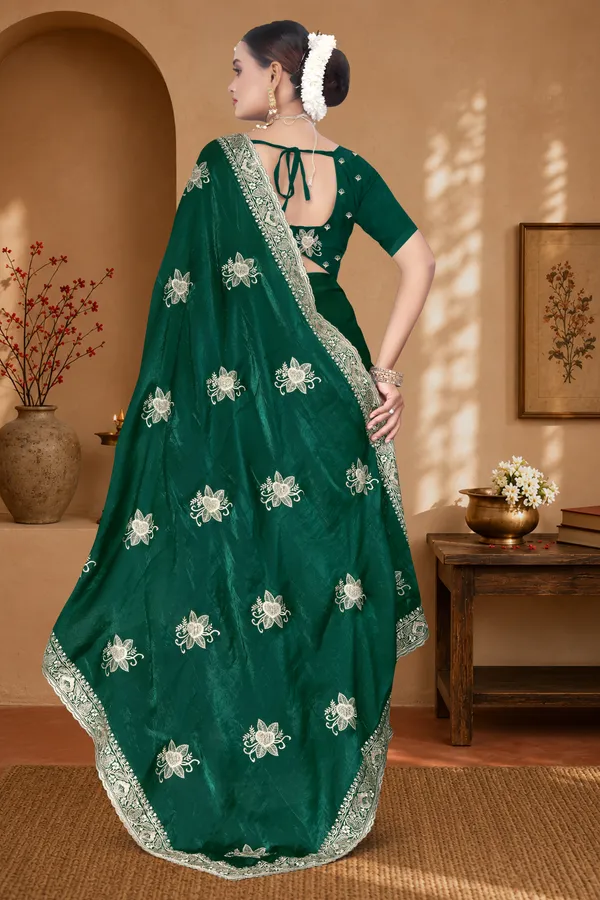 Women's_Emerald_Green_Saree_–_Festive_Wear_Silk_Blend_Saree_with_Heavy_Silver_Zari_Embroidery_and_Blouse_Piece