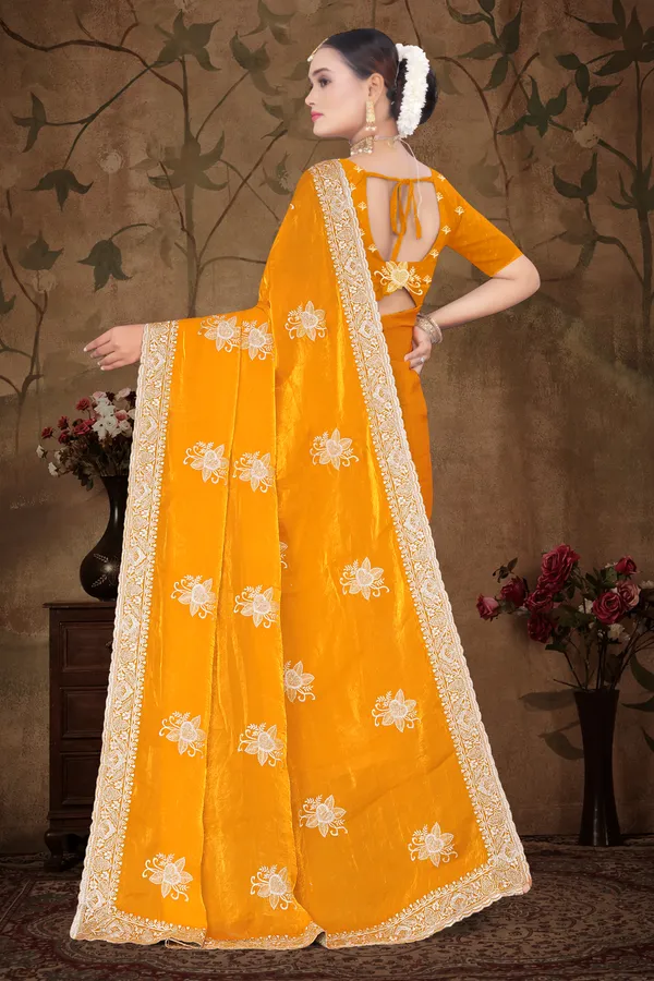 Women's_Haldi_Yellow_Saree_–_Festive_Wear_Silk_Blend_Saree_with_Heavy_Silver_Zari_Embroidery_and_Blouse_Piece