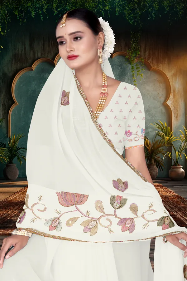 Women's_WHITE_Floral_Embroidered_Saree_–_Festive_Wear_Star_Georgette_Saree_with_Matching_Blouse_Piece
