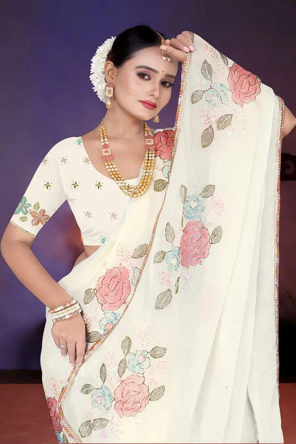 Women's_WHITE_Floral_Embroidered_Saree_–_Festive_Wear_Star_Georgette_Saree_with_Matching_Blouse_Piece