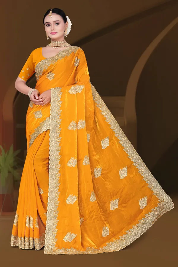Women's_Emerald_YELLOW_Saree_–_Festive_Wear_Silk_Blend_Saree_with_Heavy_Silver_Zari_Embroidery_and_Blouse_Piece