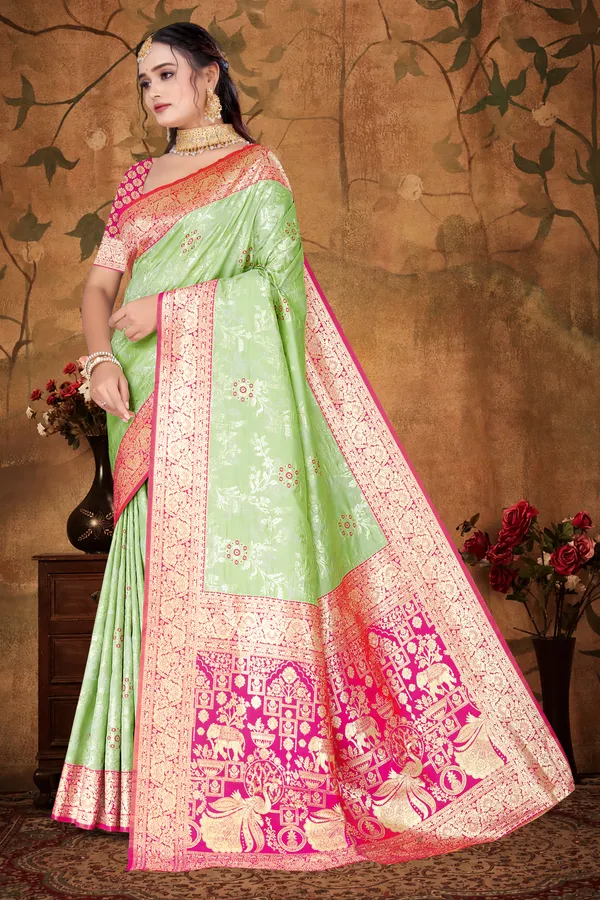 Women's_Banarasi_Art_Silk_Saree_–_pista_Festive_Wear_Saree_with_Heavy_Woven_Golden_Zari_Pallu_and_Blouse_Piece