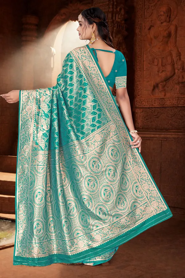 Women's_Banarasi_Art_Silk_Saree_–_firozi_Festive_Wear_Saree_with_Heavy_Woven_Golden_Zari_Pallu_and_Blouse_Piece