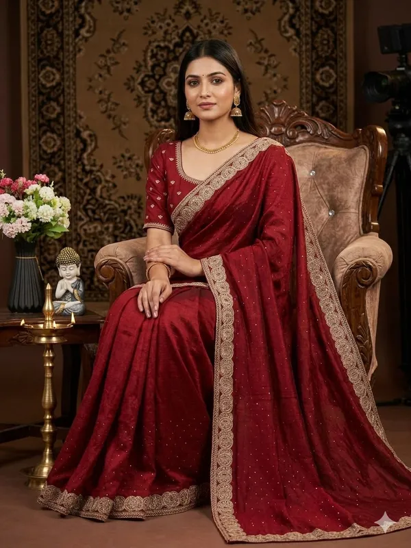 Maroon_Vichitra_Silk_Saree_For_Women