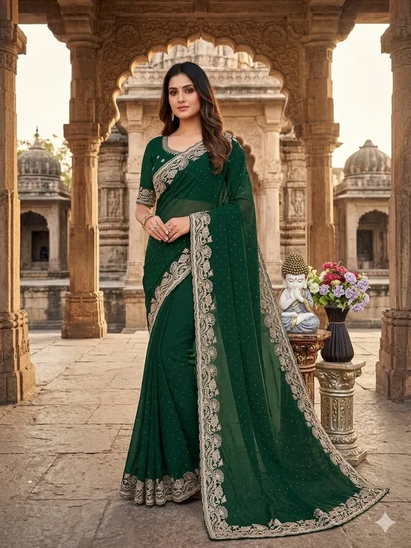 Green_Star_Star_Georgette_Saree_For_Women