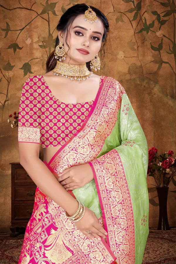 Women's_Banarasi_Art_Silk_Saree_–_pista_Festive_Wear_Saree_with_Heavy_Woven_Golden_Zari_Pallu_and_Blouse_Piece
