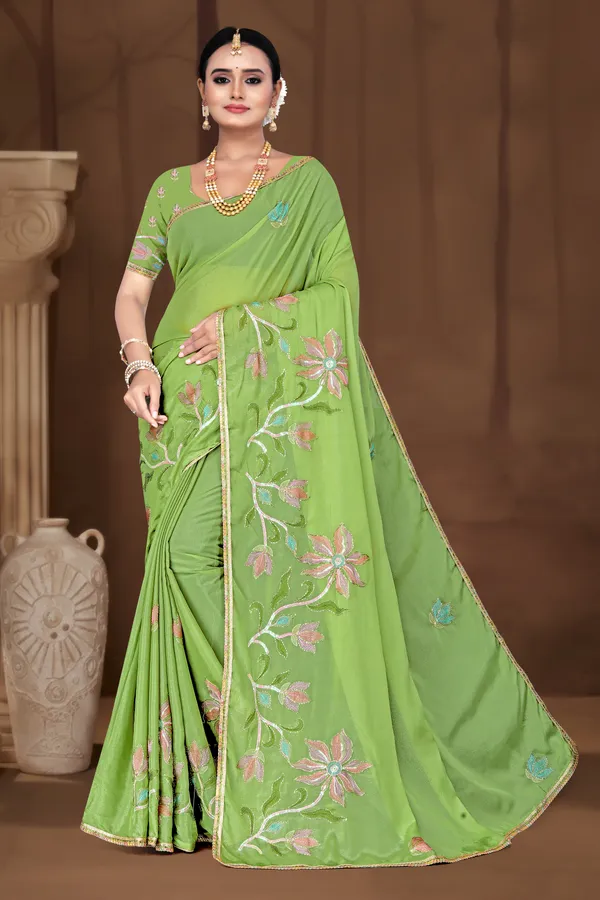 Women's_LIGHT_GREEN_Floral_Embroidered_Saree_–_Festive_Wear_Star_Georgette_Saree_with_Matching_Blouse_Piece