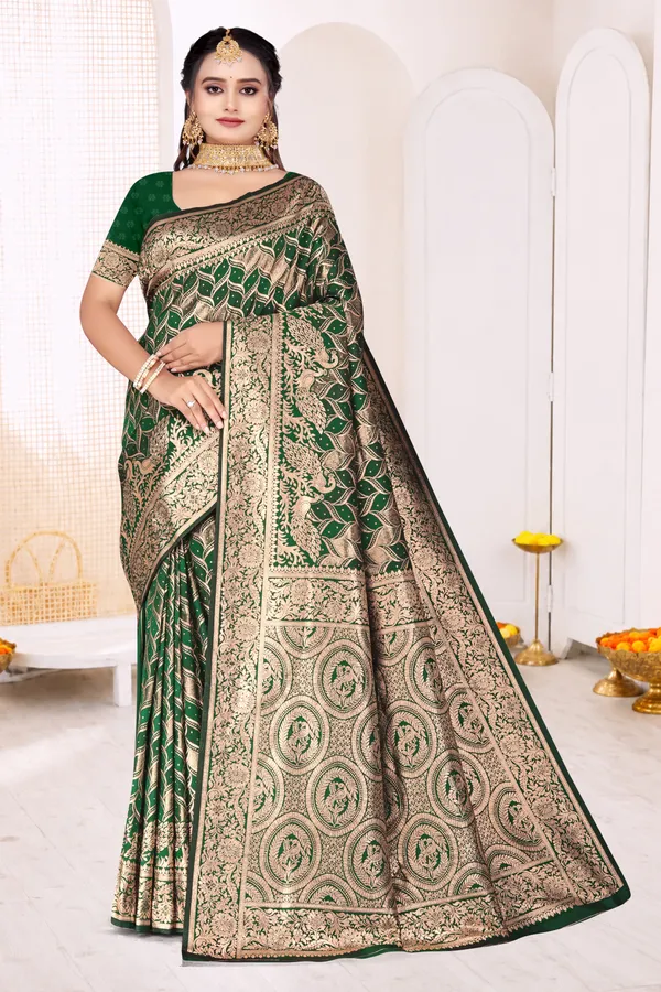 Women's_Banarasi_Art_Silk_Saree_–_dark_green_Festive_Wear_Saree_with_Heavy_Woven_Golden_Zari_Pallu_and_Blouse_Piece