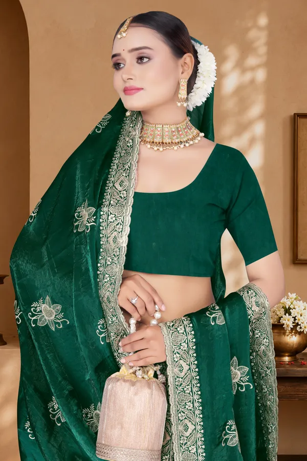 Women's_Emerald_Green_Saree_–_Festive_Wear_Silk_Blend_Saree_with_Heavy_Silver_Zari_Embroidery_and_Blouse_Piece