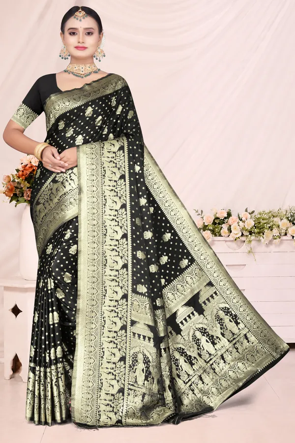 Women's_Banarasi_Art_Silk_Saree_–_Jet_Black_Festive_Wear_Saree_with_Rich_Golden_Zari_Border_and_Blouse_Piece