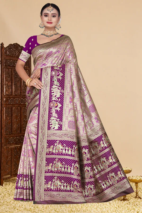 Women's_Banarasi_Art_Silk_Saree_–_LOVENDER_Festive_Wear_Saree_with_Heavy_Zari_Border_and_Blouse_Piece