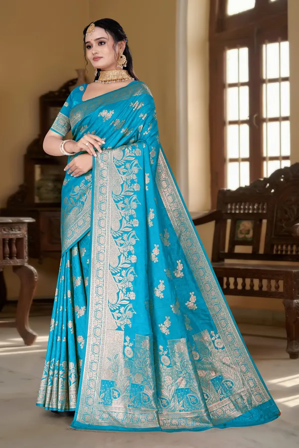 Women's_Banarasi_Art_Silk_Saree_–_firozi_Festive_Wear_Saree_with_Heavy_Woven_Golden_Zari_Pallu_and_Blouse_Piece