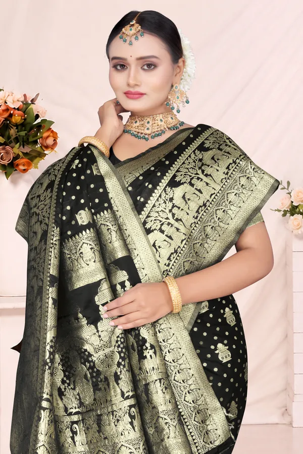 Women's_Banarasi_Art_Silk_Saree_–_Jet_Black_Festive_Wear_Saree_with_Rich_Golden_Zari_Border_and_Blouse_Piece