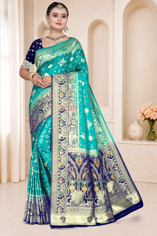 Women's_Banarasi_Silk_Saree_–_Firoza_Teal_&_Royal_Blue_Festive_Wear_Saree_with_Heavy_Woven_Golden_Zari_Border_and_Blouse_Piece