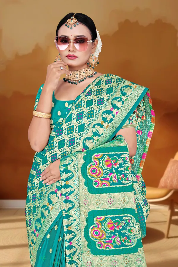 Women's_Banarasi_Art_Silk_Saree_–_Rama_Green_Festive_Wear_Saree_with_Rich_Golden_Zari_Border_and_Blouse_Piece