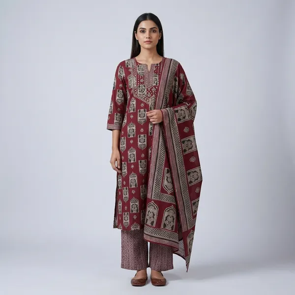 Maroon_Embroidered_Kurta_Set_With_Glass_Work_And_Kurta_For_Women