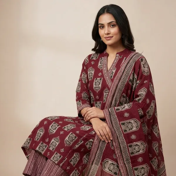 Maroon_Embroidered_Kurta_Set_With_Glass_Work_And_Kurta_For_Women