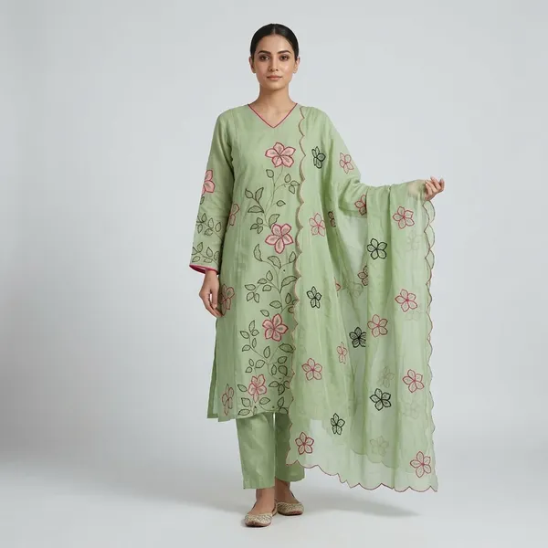 Green_Mul_Chanderi_Floral_Embroidered_Kurta_Set_With_Dupatta_For_Women