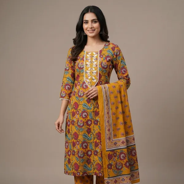 Mustard_Cotton_Floral_Embroidered_Kurta_Set_With_Dupatta_For_Women