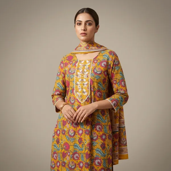 Mustard_Cotton_Floral_Embroidered_Kurta_Set_With_Dupatta_For_Women