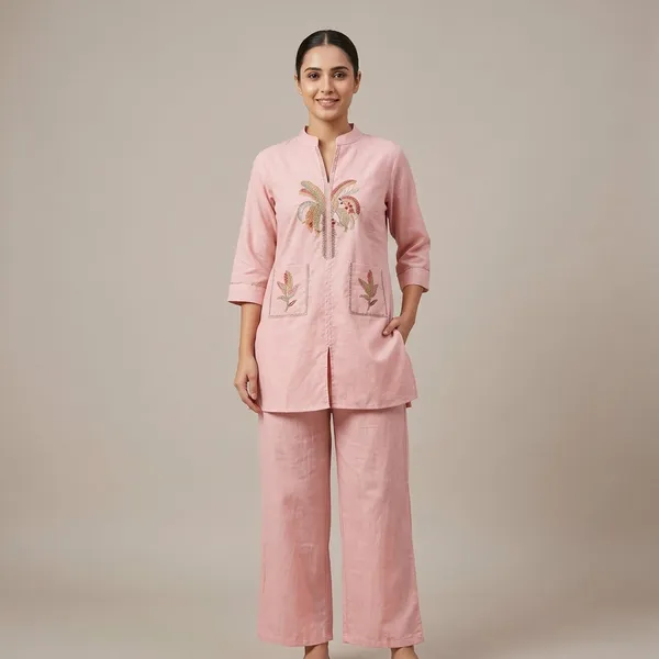 Pink_Slub_Cotton_Dragon_Embroidered_Co-Ord_Set_For_Women
