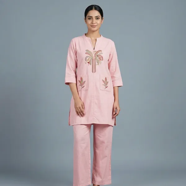Pink_Slub_Cotton_Dragon_Embroidered_Co-Ord_Set_For_Women