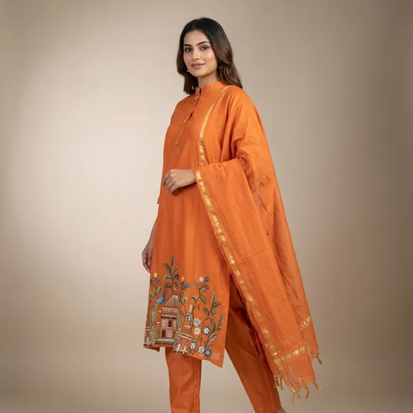 Orange_Mul_Chanderi_Embroidered_Kurta_Set_With_Dupatta_For_Women