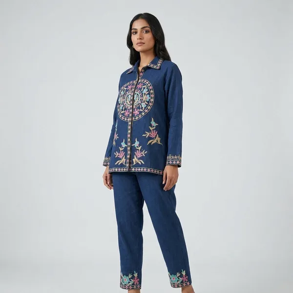 Navy_Blue_Denim_Cotton_Embroidered_Ethnic_Co-Ord_Set_For_Women