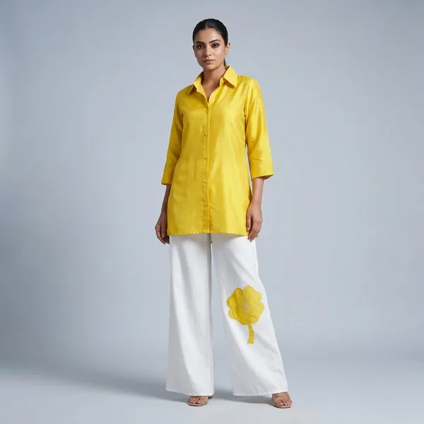 Yellow_Silk_Floral_Embroidered_Shirt_And_White_Palazzo_(With_Lining)_Co-Ord_Set_For_Women