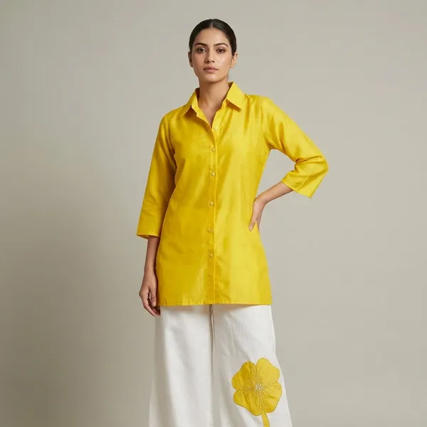 Yellow_Silk_Floral_Embroidered_Shirt_And_White_Palazzo_(With_Lining)_Co-Ord_Set_For_Women