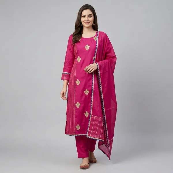Pink_Mul_Chanderi_Embroidered_Floral_Motif_Kurta_Set_With_Dupatta_For_Women