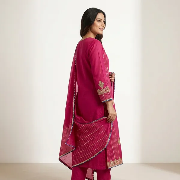 Pink_Mul_Chanderi_Embroidered_Floral_Motif_Kurta_Set_With_Dupatta_For_Women