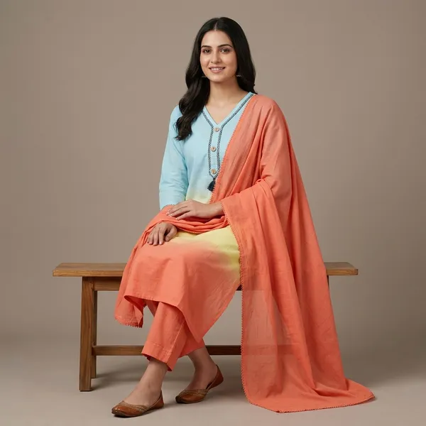 Ombre_Blue_Yellow_And_Orange_Shade_Kurta_Set_With_Dupatta_For_Women