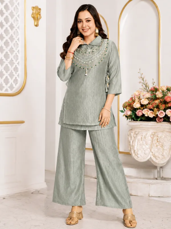 Women's_Textured_Co-Ord_Set_with_Layered_Beaded_Neckline