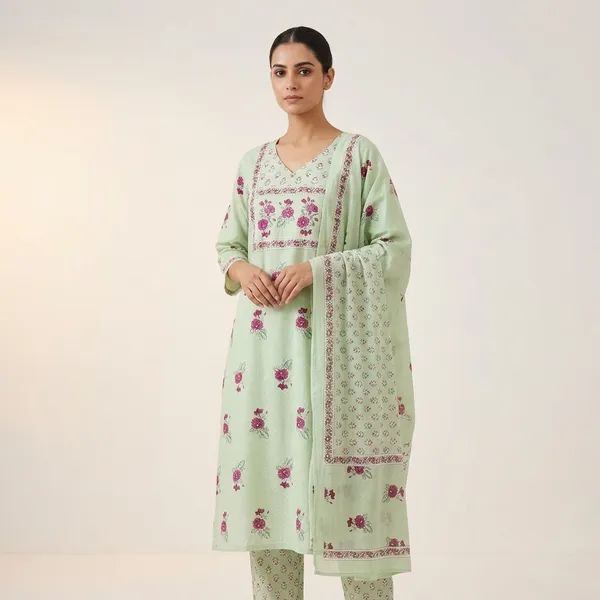 Pista_Green_Cotton_Floral_Print_Kurta_With_Pants_Set_With_Dupatta_For_Women