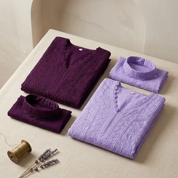 Georgette_Chikankari_Kurta_Set_Duo_Wine_And_Lavender_Pack_Of_2